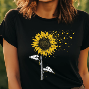 Sunflower Butterfly Crew Neck Cotton Casual T-Shirt, T-shirts, Lilicloth.com