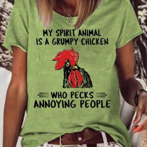 Womens My Spirit Animal Is A Grumpy Chicken Crew Neck Casual T-Shirt, T-shirts, Lilicloth.com
