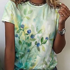 Casual Simple Plants Gradient Print Crew Neck T-Shirt, T-shirts, Lilicloth.com