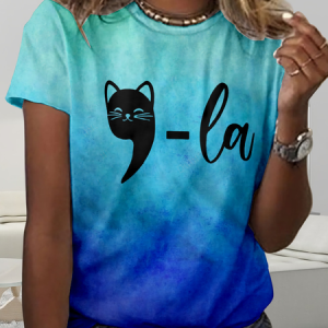 Retro Comma La Casual Regular Fit T-Shirt, T-shirts, Lilicloth.com
