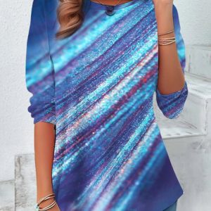 Women's Long Sleeve Tee T-shirt Spring/Fall Gradient Pattern Printing Jersey Crew Neck Daily Going Out Vintage Top, JustFashionNow T-Shirts, color:Blue|size:XXL,