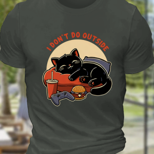 Lazy Gamer Cat Cotton T-Shirt, T-shirts, Lilicloth.com