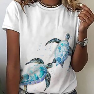 Women Watercolor sea turtle Simple T-Shirt, T-shirts, Lilicloth.com