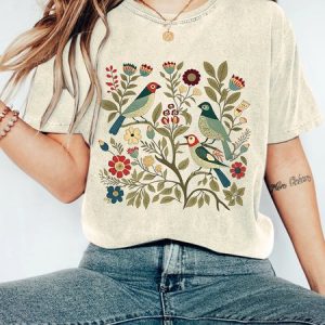 Cottagecore Birds and Flowers Vintage Distressed Shirt, T-shirts, Lilicloth.com
