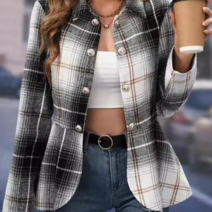 Women's Plaid Bomber Jacket Buckle Regular Regular Fit Jacket, Jackets, color:Gray|size:XL, catalog Noracora shop