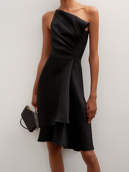 Women's Sleeveless Summer Plain Ruched Dress Strapless Cocktail Going Out Urban Midi A-Line Black, JustFashionNow Dresses, color:Black|size:3XL,