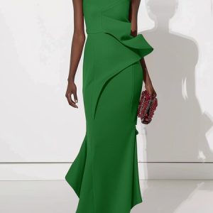 Women's Sleeveless Summer Plain Ruched Dress One Shoulder Cocktail Going Out Urban Maxi A-Line Red, JustFashionNow Dresses, color:Green|size:3XL,