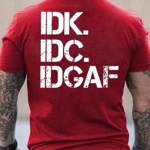 Men Idk Idc Idgaf Letters Crew Neck Vintage Loose T-Shirt, T-shirts, Lilicloth.com
