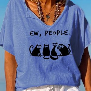 Cat Print Cute Short Sleeve T-Shirt, T-shirts, Lilicloth.com
