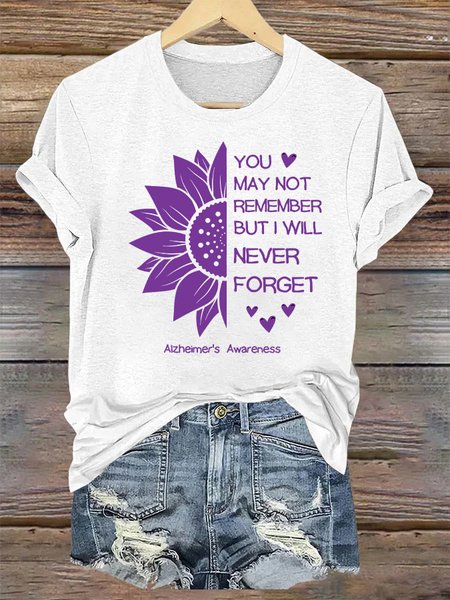 You may not remember but i will never forget Alzheimers Awareness Simple Crew Neck T-Shirt, T-shirts, Lilicloth.com