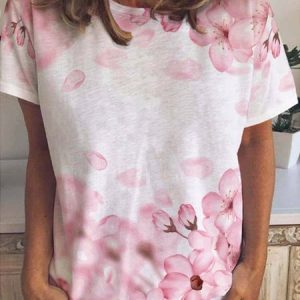 Floral Sweet Loosen Short Sleeve Tops, T-shirts, Lilicloth.com