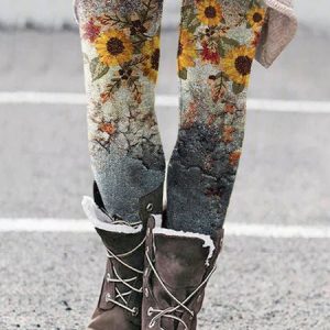Women's Casual Daisy Jersey All Season Long Floral Leggings, JustFashionNow Leggings, color:Multicolor|size:4XL,
