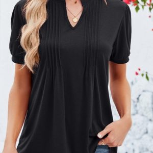 Women's Short Sleeve Tee/T-shirt Summer Plain V Neck Daily Going Out Casual Top Black, JustFashionNow T-Shirts, color:Black|size:XXL,