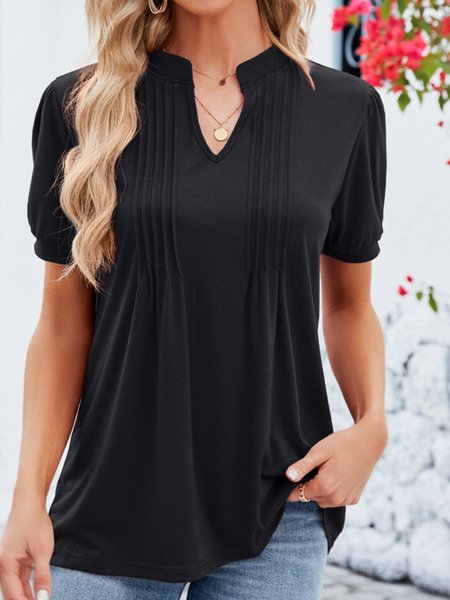 Women's Short Sleeve Tee/T-shirt Summer Plain V Neck Daily Going Out Casual Top Black, JustFashionNow T-Shirts, color:Black|size:XXL,