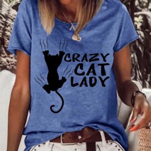 Funny Crazy Cat Lady Loosen Letter Short Sleeve T-Shirt, T-shirts, Lilicloth.com