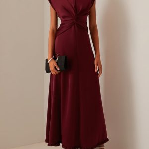 Women's Cap Sleeve Summer Plain Knot Front Dress Crew Neck Commuting Going Out Urban Maxi X-Line, JustFashionNow Dresses, color:Black|size:3XL,