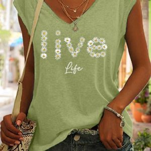 Daisy Letter Print Casual Knit Tank, Tank Tops, Lilicloth.com