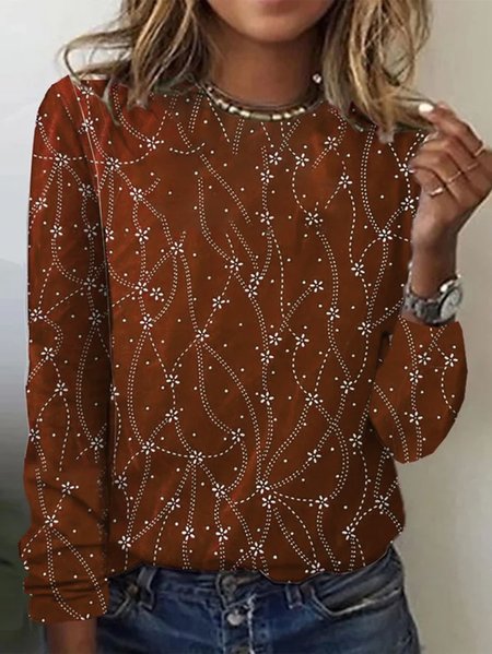 Women's Long Sleeve Tee T-shirt Spring/Fall Abstract Knitted Crew Neck Daily Going Out Casual Top, JustFashionNow T-Shirts, color:Brown|size:3XL,