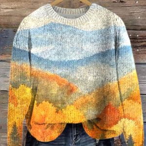Knitted Landscape Painting Simple Sweater, Sweaters, Lilicloth.com