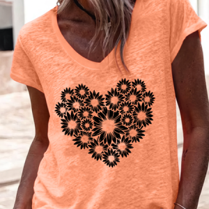 Daisy Regular Fit Casual V Neck T-Shirt, T-shirts, Lilicloth.com