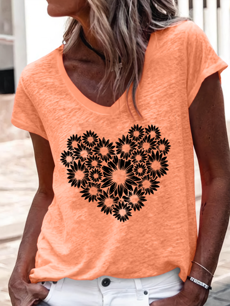 Daisy Regular Fit Casual V Neck T-Shirt, T-shirts, Lilicloth.com