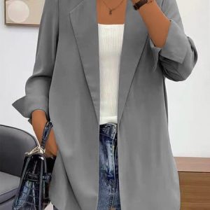 Lapel Collar Plain Casual Blazer, JustFashionNow Blazers, color:Gray|size:XXL,