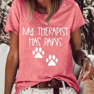 My Therapist Has Paws Dog Gift Pet Casual Crew Neck Tops, T-shirts, Lilicloth.com