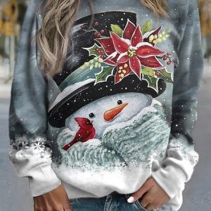 Women's Crew Neck Christmas Snowman Casual Spring/Fall Long Sleeve Sweatshirt, JustFashionNow Sweatshirts & Hoodies, color:Deep Gray|size:XXL,