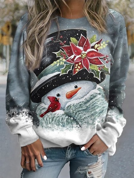 Women's Crew Neck Christmas Snowman Casual Spring/Fall Long Sleeve Sweatshirt, JustFashionNow Sweatshirts & Hoodies, color:Deep Gray|size:XXL,