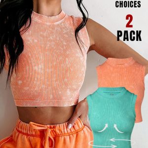 2-Pack Washed Seamless Sleeveless Rib-Knit Crop Top, women Tanks & Crop Tops, ChicMe catalog