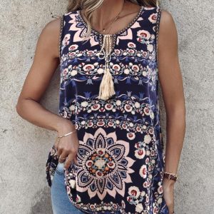 Tribal Print Sleeveless Tied Detail Tank Top, women Tanks & Crop Tops, ChicMe catalog
