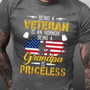 Men Veterans Hornor Grandpa Crew Neck Text Letters T-Shirt, T-shirts, Lilicloth.com