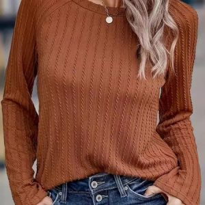 Women's Long Sleeve Blouse Spring/Fall Plain Knitted Crew Neck Daily Going Out Casual Top, JustFashionNow Shirts & Blouses, color:Coffee|size:XXL,