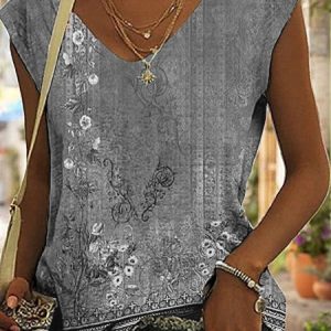 Floral Loose Vacation Tank Top, JustFashionNow Tanks & Camis, color:Gray|size:XXL,