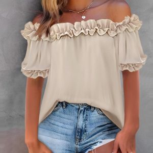 Frill Hem Off Shoulder Short Sleeve Top, Blouses & Shirts, ChicMe catalog