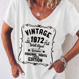 Vintage 1972 Shirt Casual Floral Cotton Short Sleeve T-shirt, T-shirts, Lilicloth.com