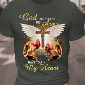 God Has You In His Arms, I Have You In My Heart Custom Cardinal Memorial Cotton T-shirt, T-shirts, Lilicloth.com