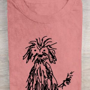 Vintage The Cute Dog Print Cotton T-shirt, T-shirts, Lilicloth.com