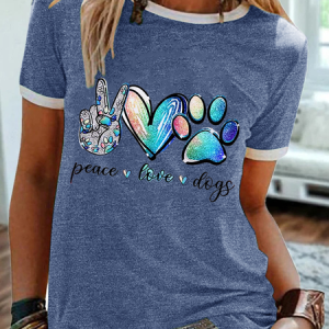 Fashion Peace Love Dog Paws Cotton-Blend Dog Crew Neck Simple T-Shirt, T-shirts, Lilicloth.com