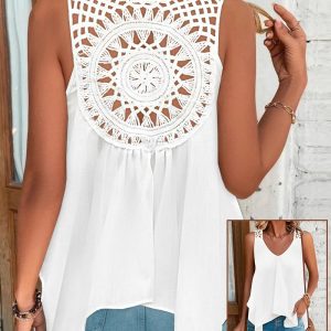 Crochet Lace Asymmetrical Hem Tank Top, women Tanks & Crop Tops, ChicMe catalog