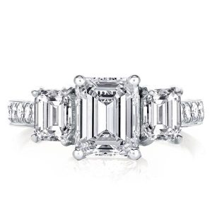 three stone engagement rings - Three Stone Emerald Cut Half Eternity Engagement Ring, Italo jewelry - Online Catalog