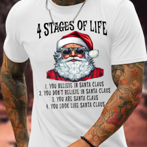 Cotton 4 Stages Of Life Funny Christmas Casual Text Letters T-Shirt, T-shirts, Lilicloth.com
