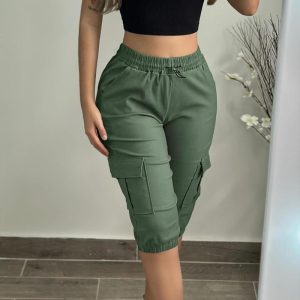 Side Pockets Drawstring Waist Cropped Cargo Pants, Pants, ChicMe catalog
