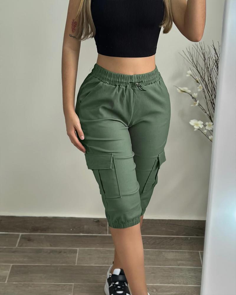 Side Pockets Drawstring Waist Cropped Cargo Pants, Pants, ChicMe catalog