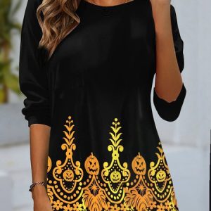 Women's Long Sleeve Tee T-shirt Spring/Fall Halloween Jersey Crew Neck Daily Going Out Casual Top, JustFashionNow T-Shirts, color:Black|size:XXL,