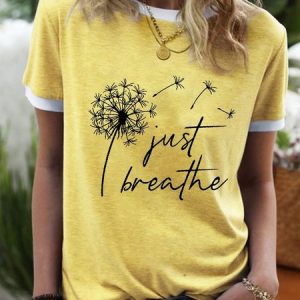Just Breathe Color Block Dandelion Loosen Short Sleeve Tops, T-shirts, Lilicloth.com