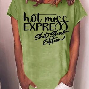 Women Shit Show Edition Casual Text Letters Cotton-Blend T-Shirt, T-shirts, Lilicloth.com