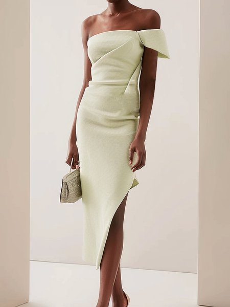 Women's Sleeveless Summer Plain Ruched Dress Boat Neck Date Going Out Urban Midi H-Line Green, JustFashionNow Dresses, color:Green|size:3XL,