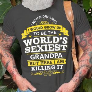 Mens Funny Grandpa T Shirt Gift Idea World'S Sexiest Grandpa Casual Cotton Short Sleeve T-Shirt, T-shirts, Lilicloth.com