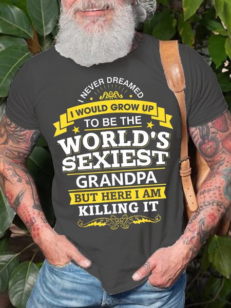 Mens Funny Grandpa T Shirt Gift Idea World'S Sexiest Grandpa Casual Cotton Short Sleeve T-Shirt, T-shirts, Lilicloth.com